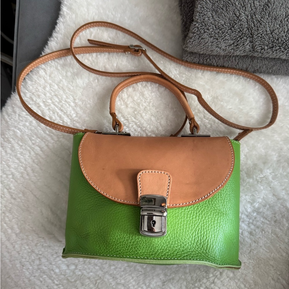 Italian Leather Green & Tan Vera Pelle Handbag